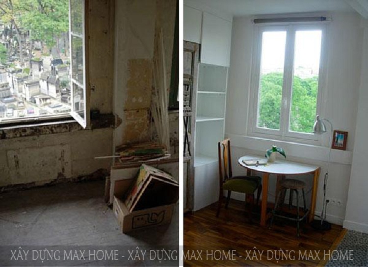 Hình ảnh một góc của ngôi nhà trước và sau khi cải tạo