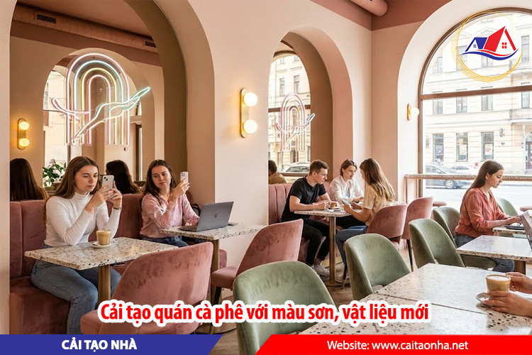 Cải tạo quán cà phê với màu sơn, vật liệu mới