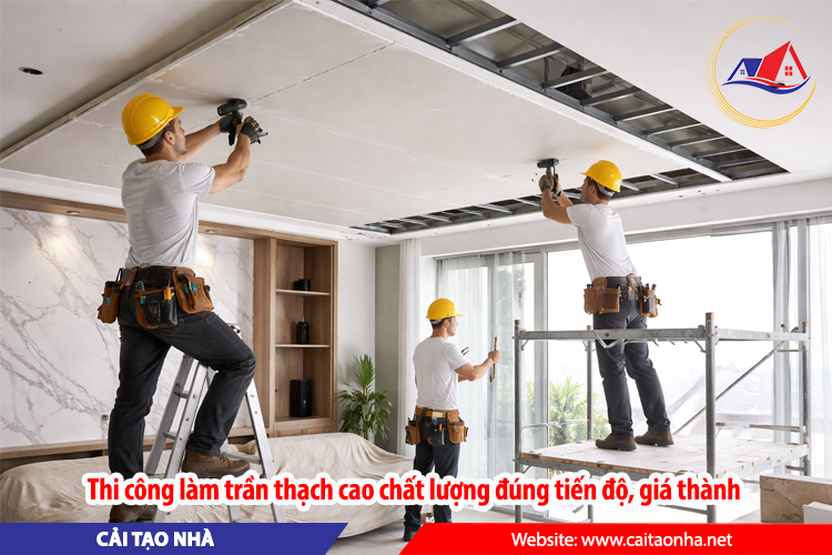 Thi công làm trần thạch cao chất lượng đúng tiến độ, giá thành