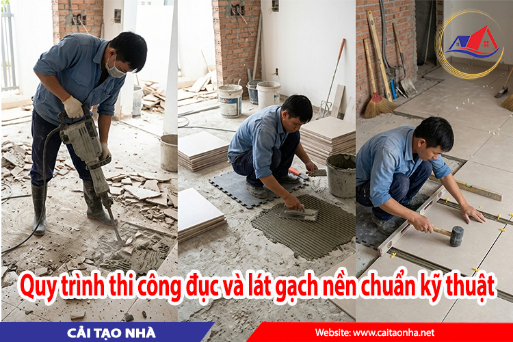 Quy trình thi công đục và lát gạch nền chuẩn kỹ thuật