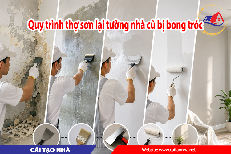 quy trình thợ sơn lại tường nhà cũ bị bong tróc