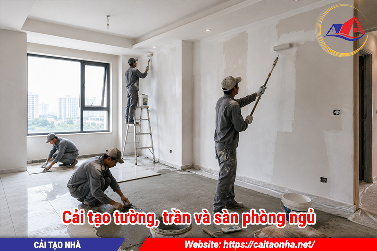 Cải tạo tường, trần và sàn phòng ngủ