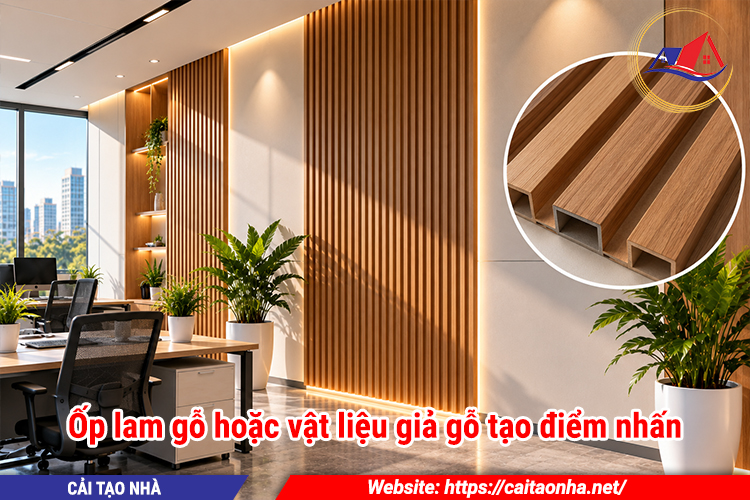Ốp lam gỗ hoặc vật liệu giả gỗ tạo điểm nhấn
